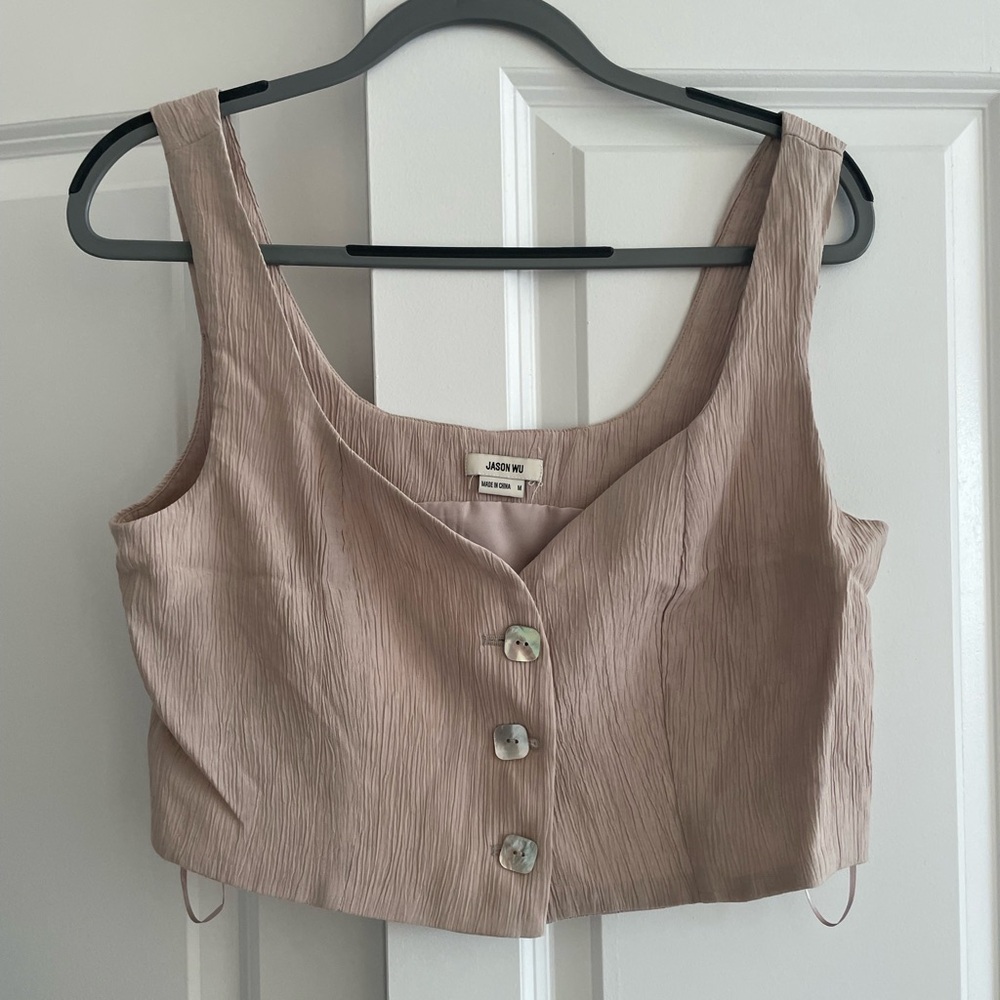 Jason Wu Women's Tan Button-Up Vest Waistcoat Crop Top